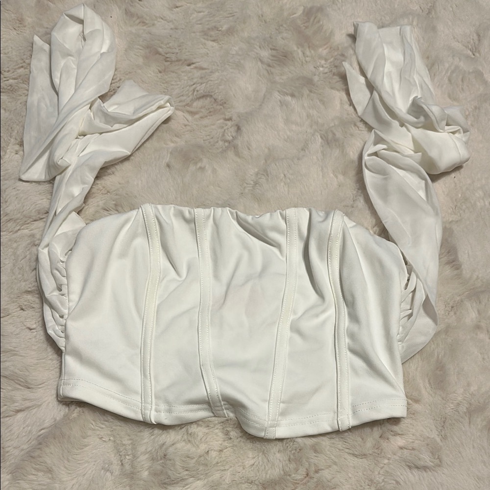 Cream Sleeveless Bustier Ruched Blouse